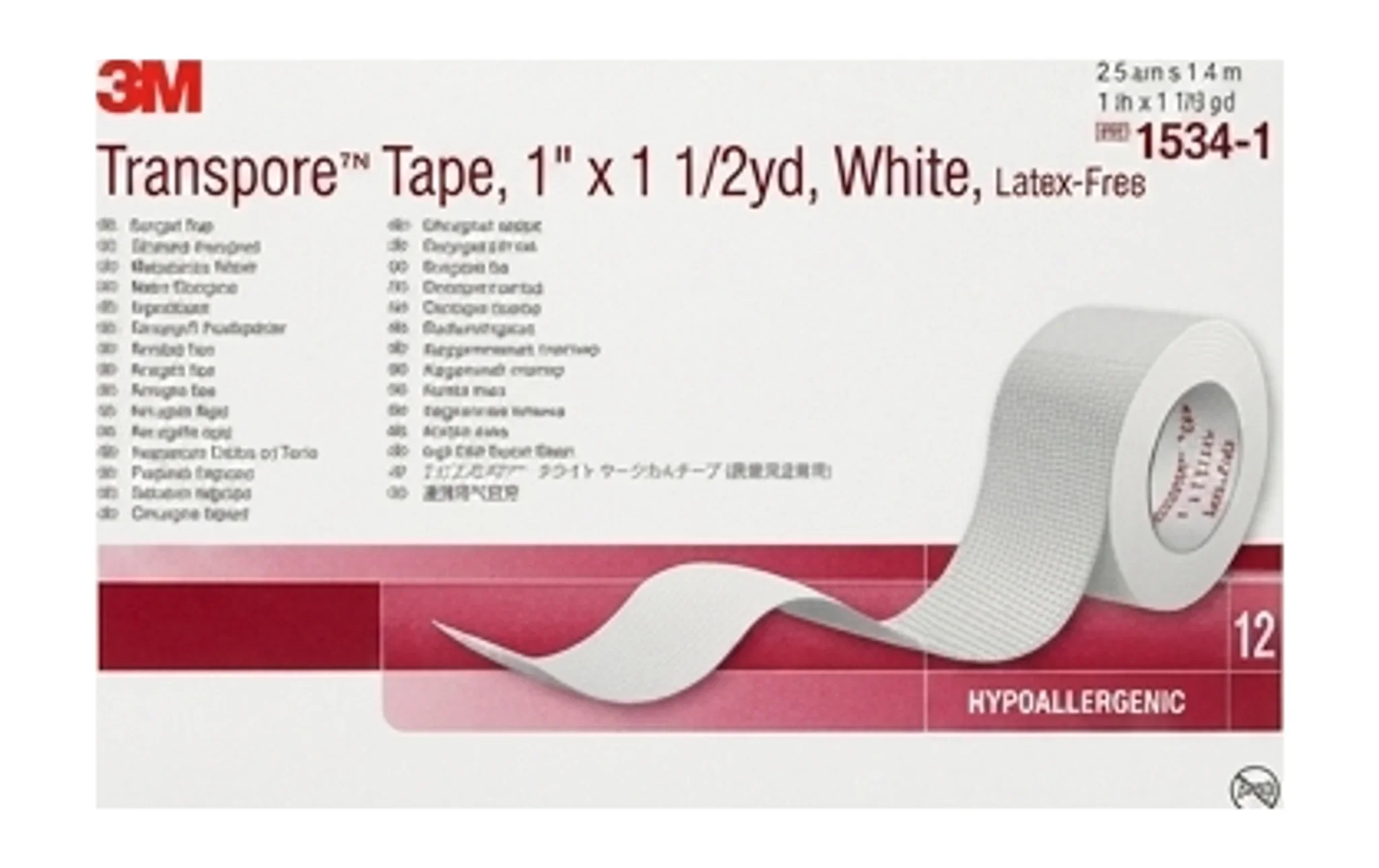 Transpore™ Tape, 1" x 1 1/2yd, White, Latex-Free
