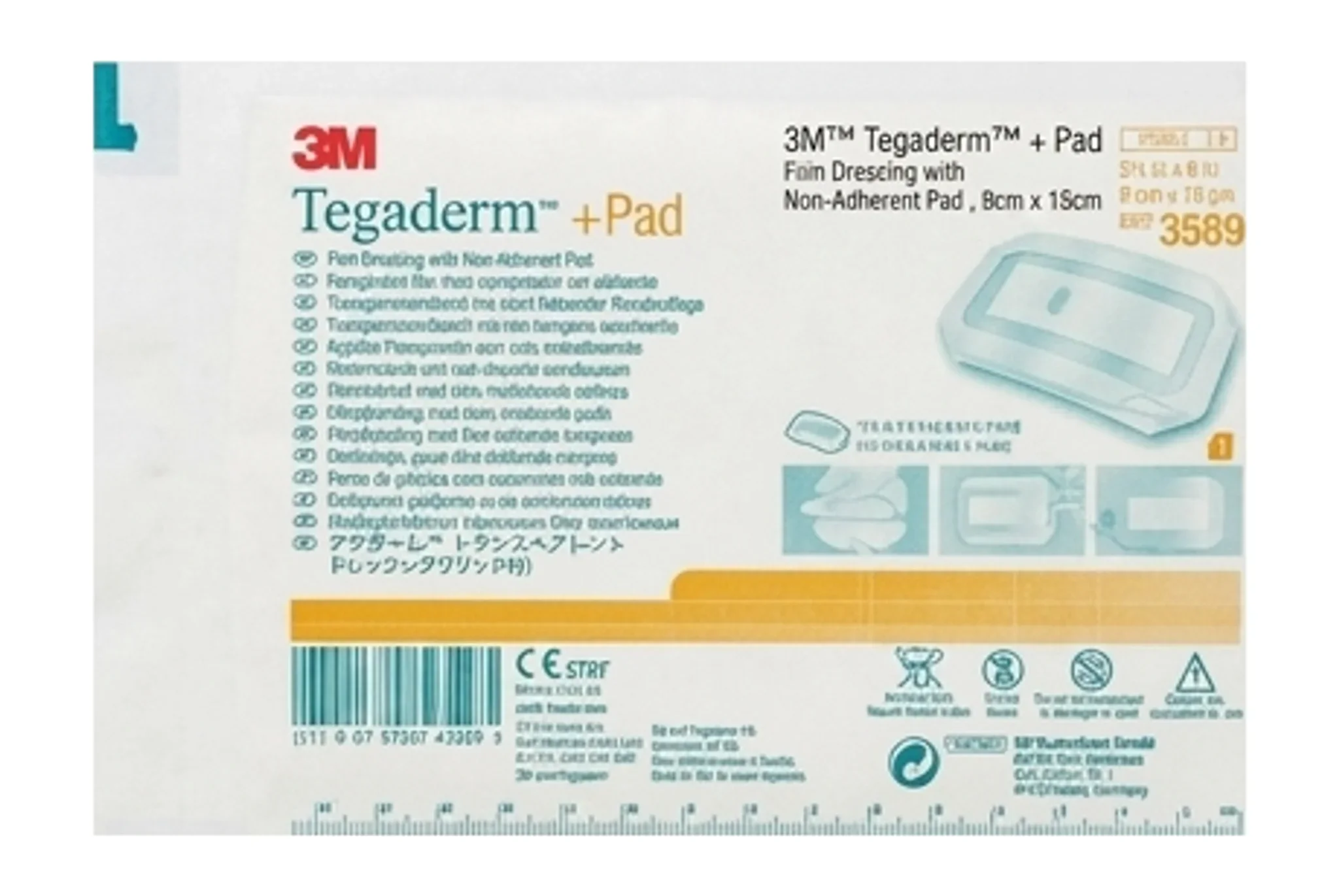 3M™ Tegaderm™ + Pad Film Dressing with Non-Adherent Pad , 9cm x 15cm