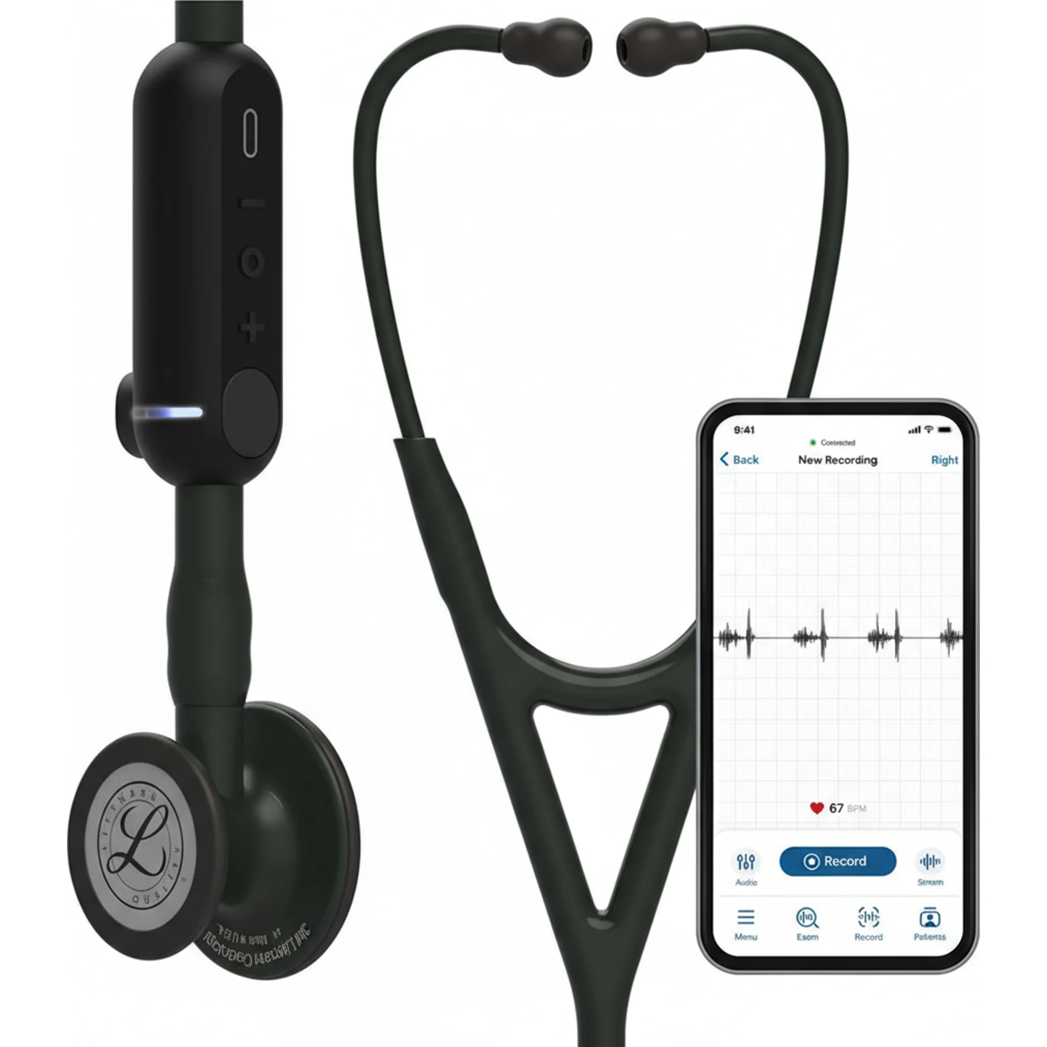 Littmann® CORE Digital Stethoscope Chestpiece, Tube, Stem, and Headset, High Polish Copper & Black