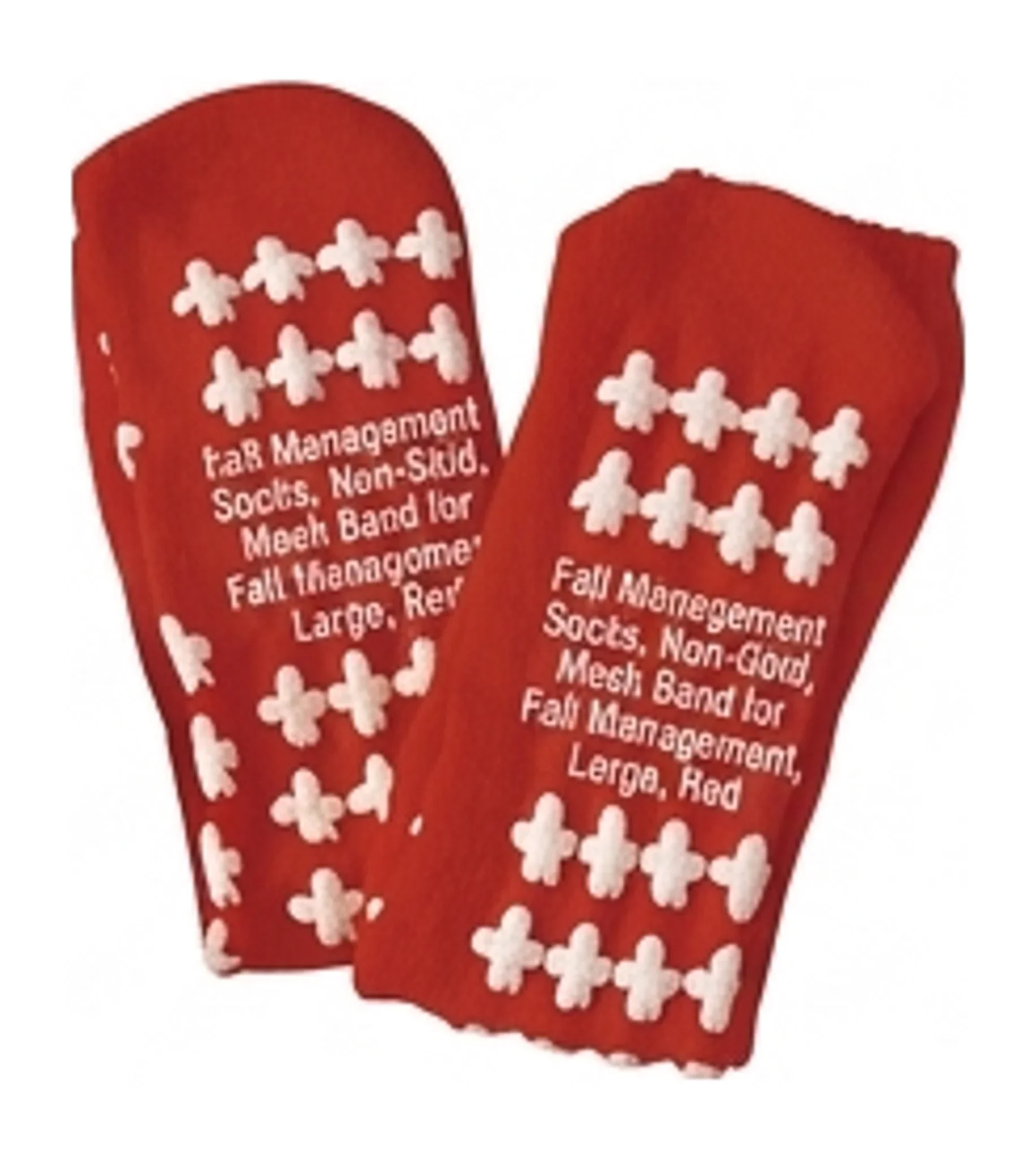 Fall Management Socks, Non-Skid, Mesh Band for Fall Management, Large, Red