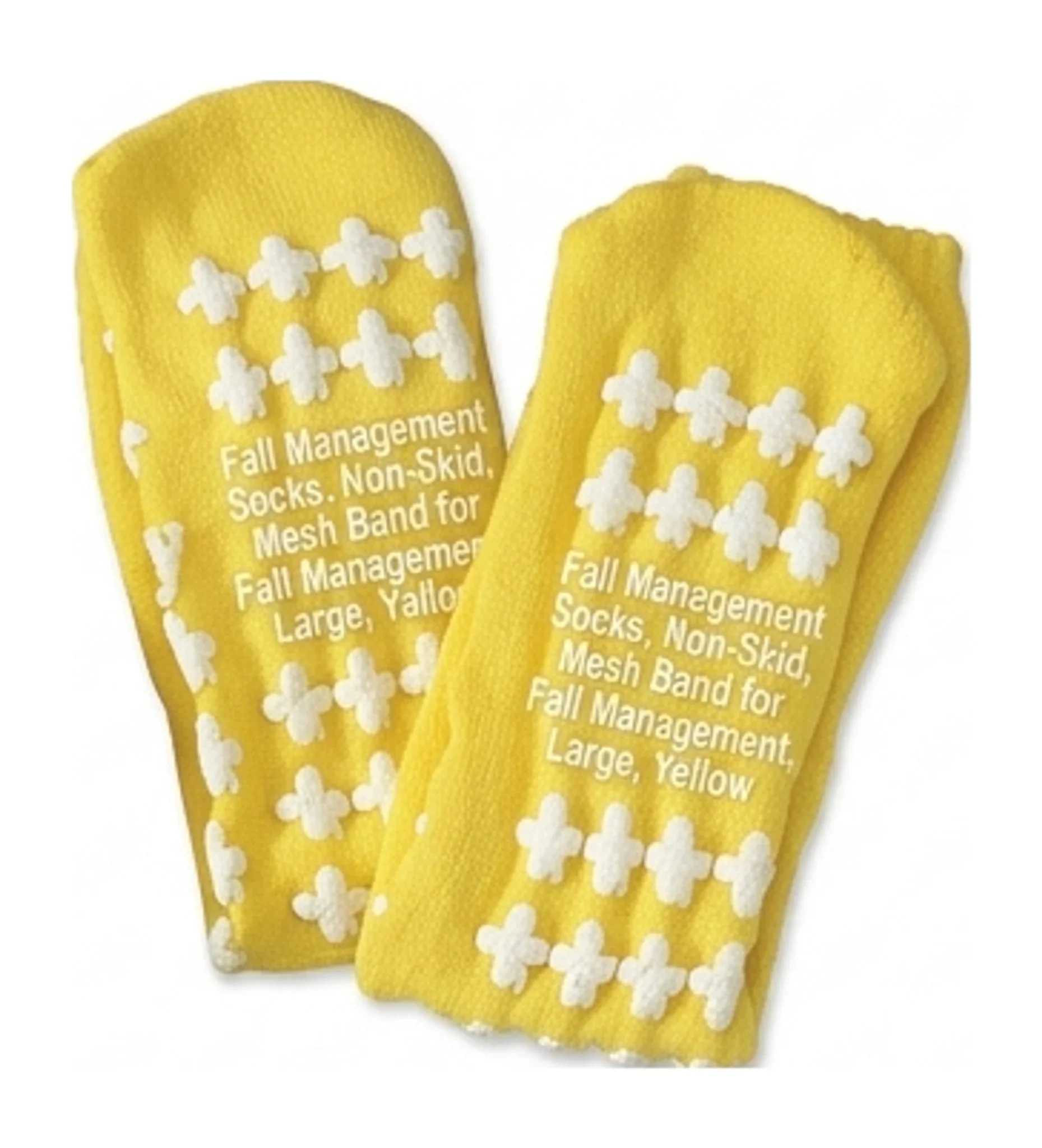 Fall Management Socks, Non-Skid, Mesh Band for Fall Management, Large, Yellow