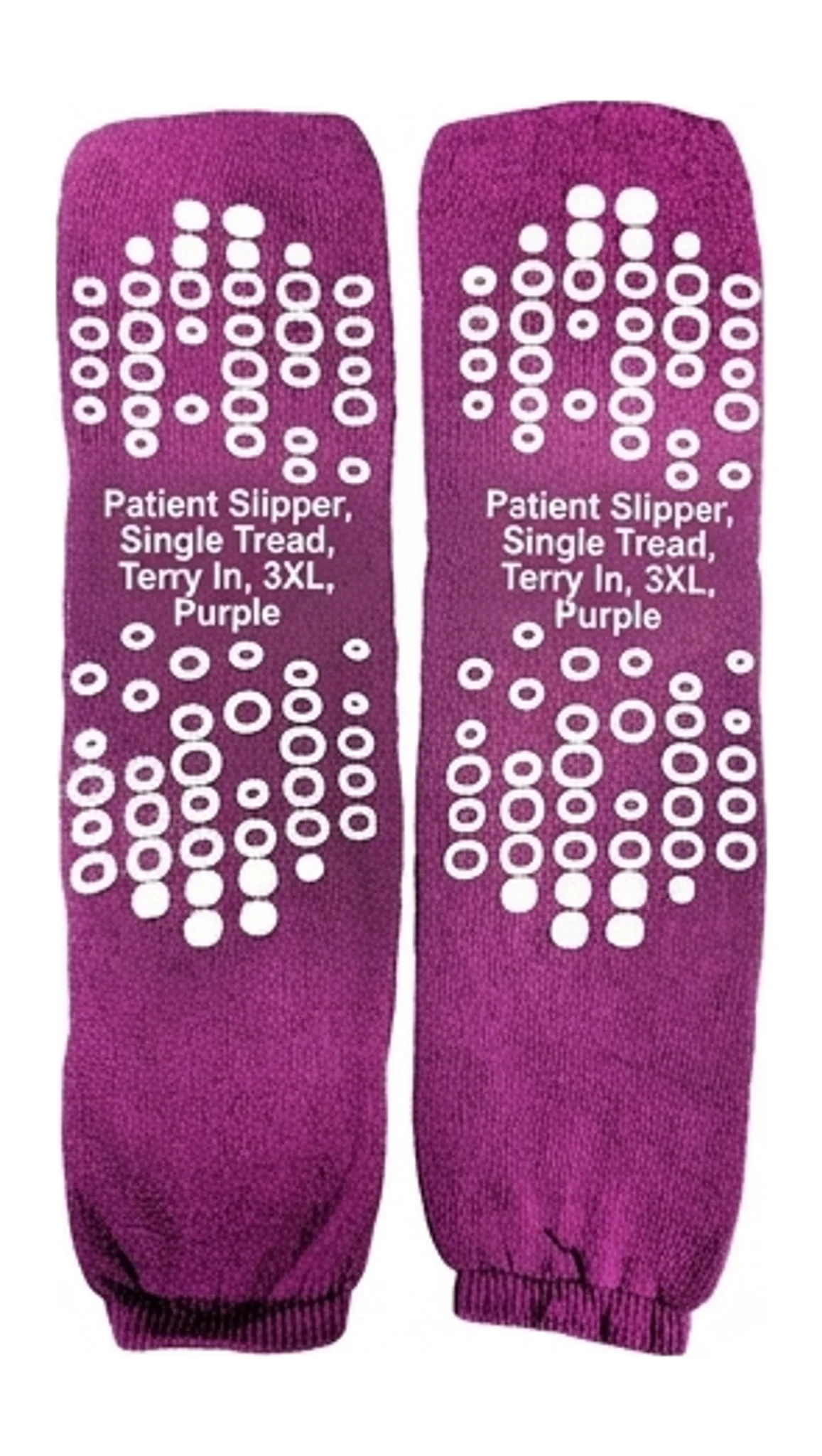Patient Slipper, Single Tread, Terry In, 3XL, Purple