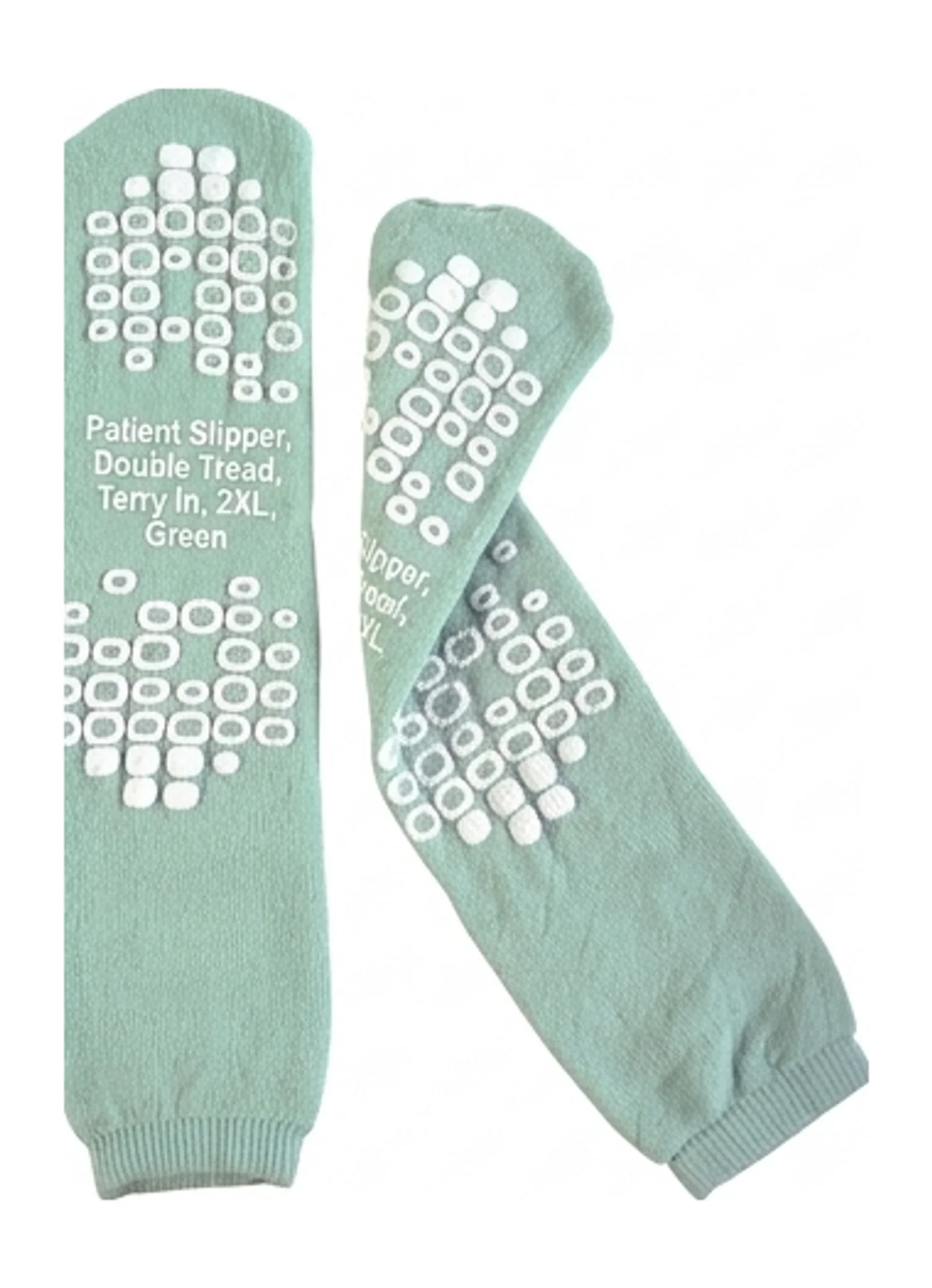 Patient Slipper, Double Tread, Terry In, 2XL, Green