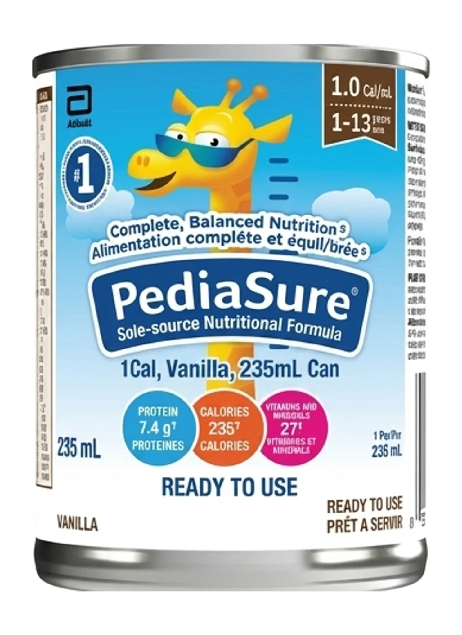 PediaSure® Sole-source Nutritional Formula, 1Cal, Vanilla, 235mL Can
