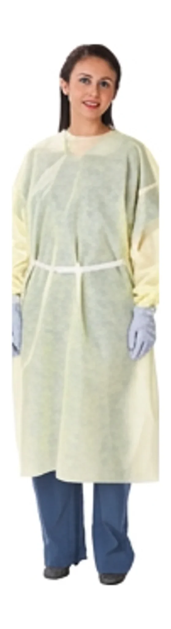 Isolation Gown, Medium Weight, Multi-ply, Neck tie-band, Universal, Yellow