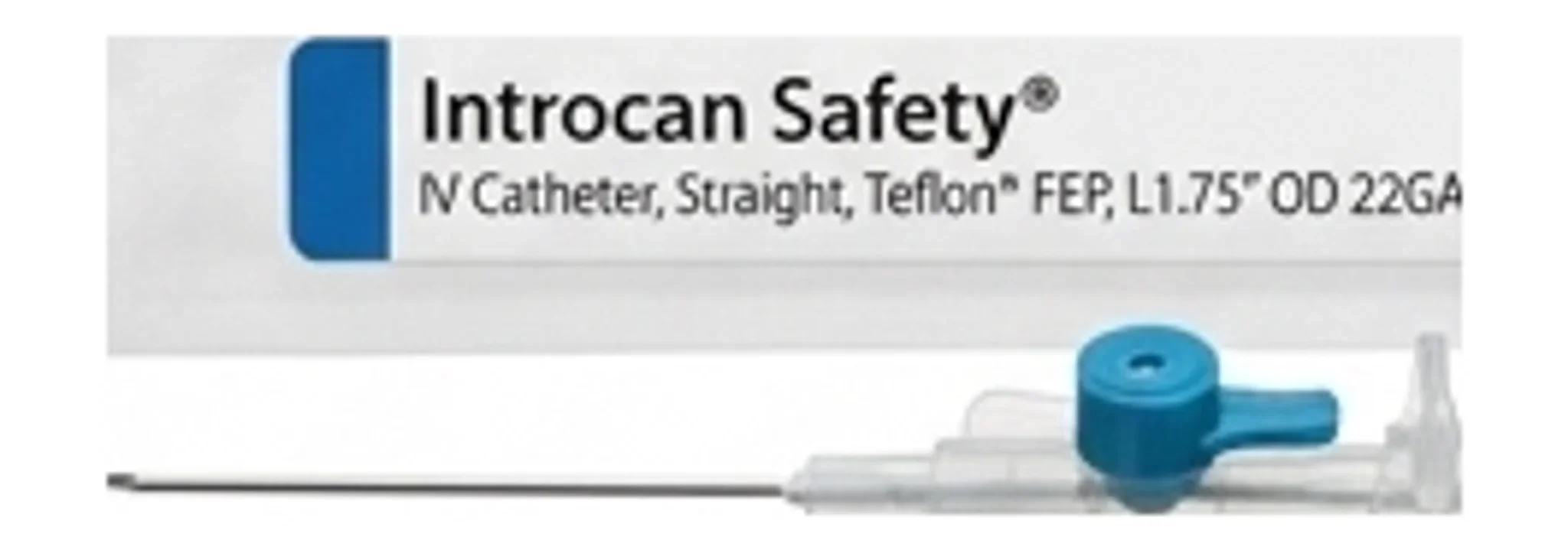 Introcan Safety® IV Catheter, Straight, Teflon® FEP, L1.75" OD 22GA