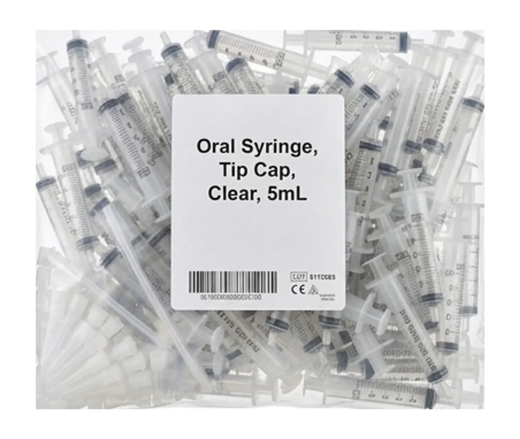 Oral Syringe, Tip Cap, Clear, 5mL