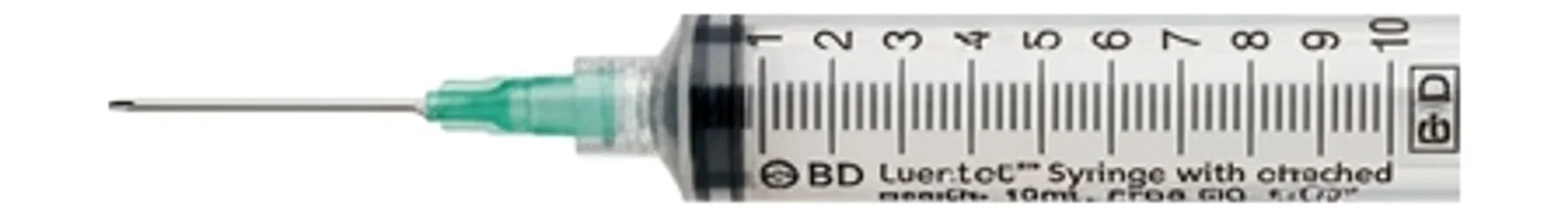 BD Luer-Lok™ Syringe with attached needle, 10mL, 21GA OD, 1-1/2"
