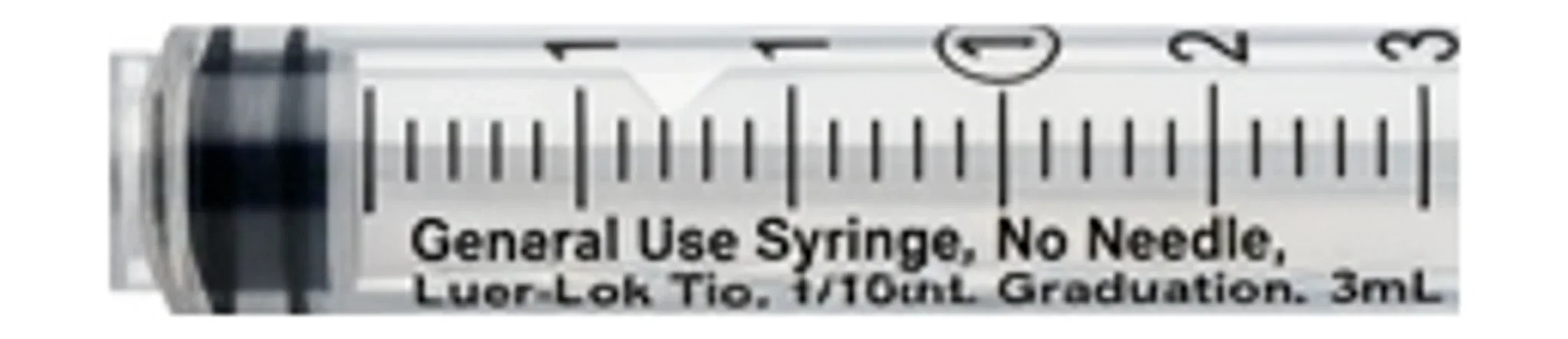 General Use Syringe, No Needle, Luer-Lok Tip, 1/10mL Graduation, 3mL