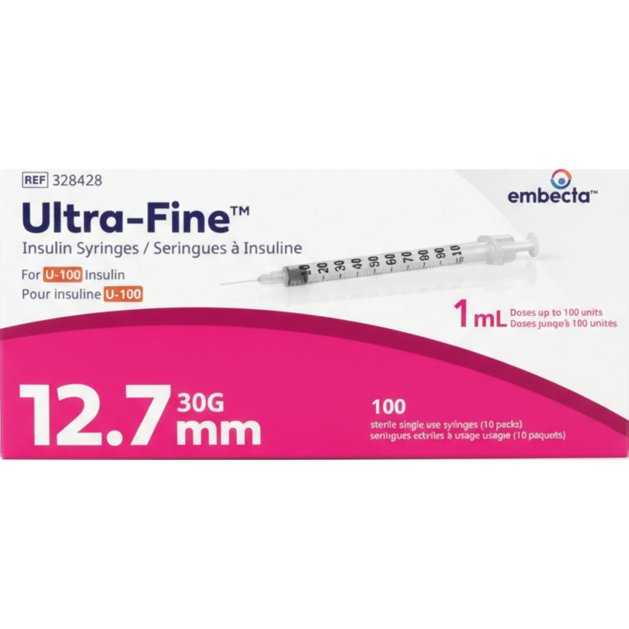 Ultra Fine Insulin Syringe U100, 12.7mm, 30G, 1mL