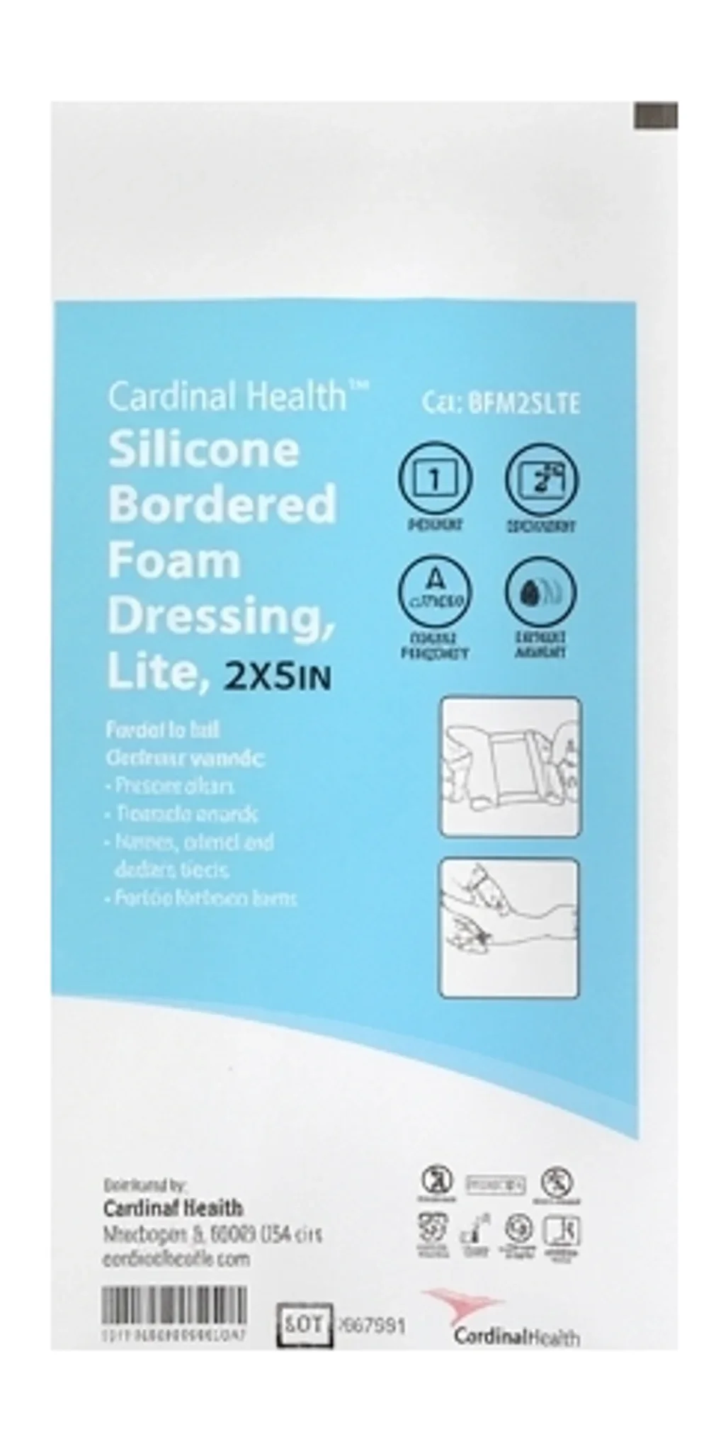Cardinal Health™ Silicone Bordered Foam Dressing, Lite, 2X5IN