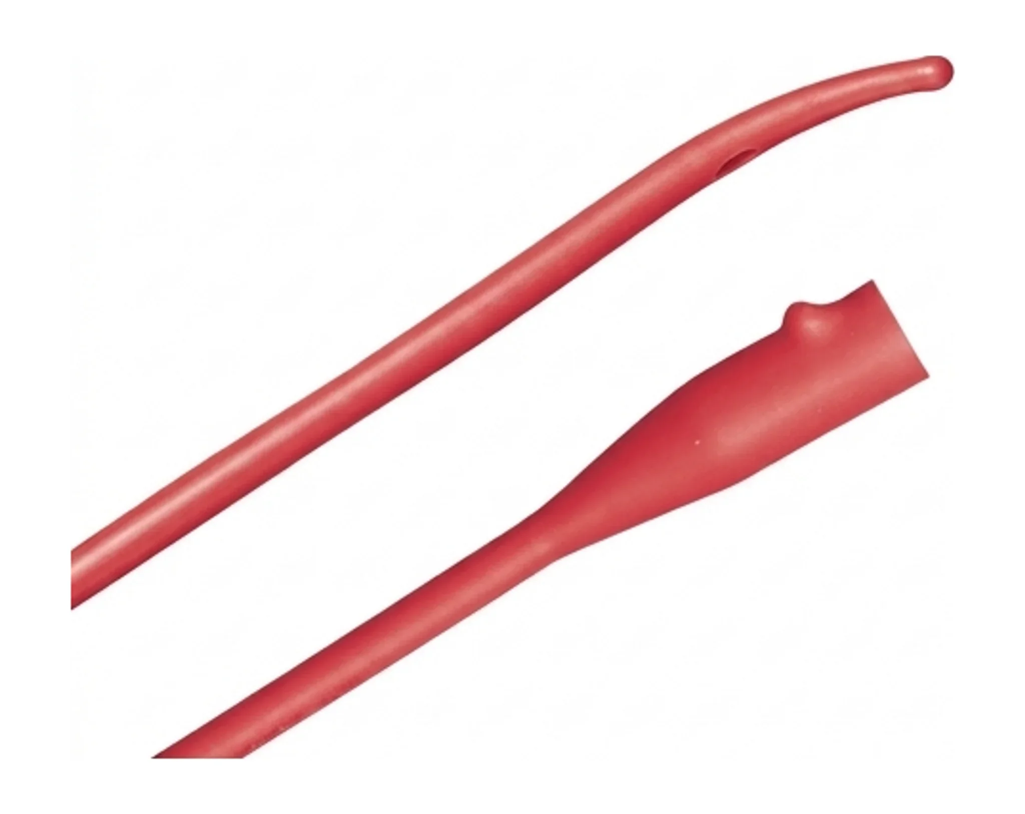 Red Rubber Intermittent Catheters, Coudé Tip, One Drainage Eye, 12Fr
