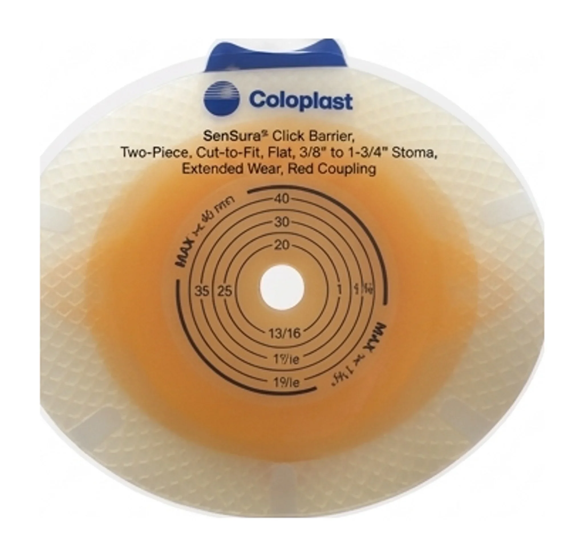 SenSura® Click Barrier, Two-Piece, Cut-to-Fit, Flat, 3/8" to 1-3/4" Stoma, Extended Wear, Red Coupling