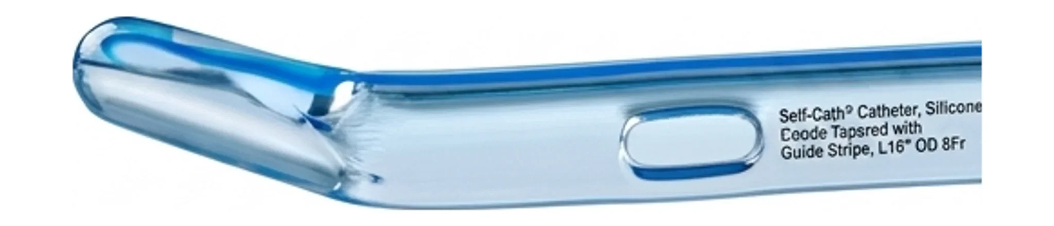 Self-Cath® Catheter, Silicone, Coude Tapered with Guide Stripe, L16" OD 8Fr