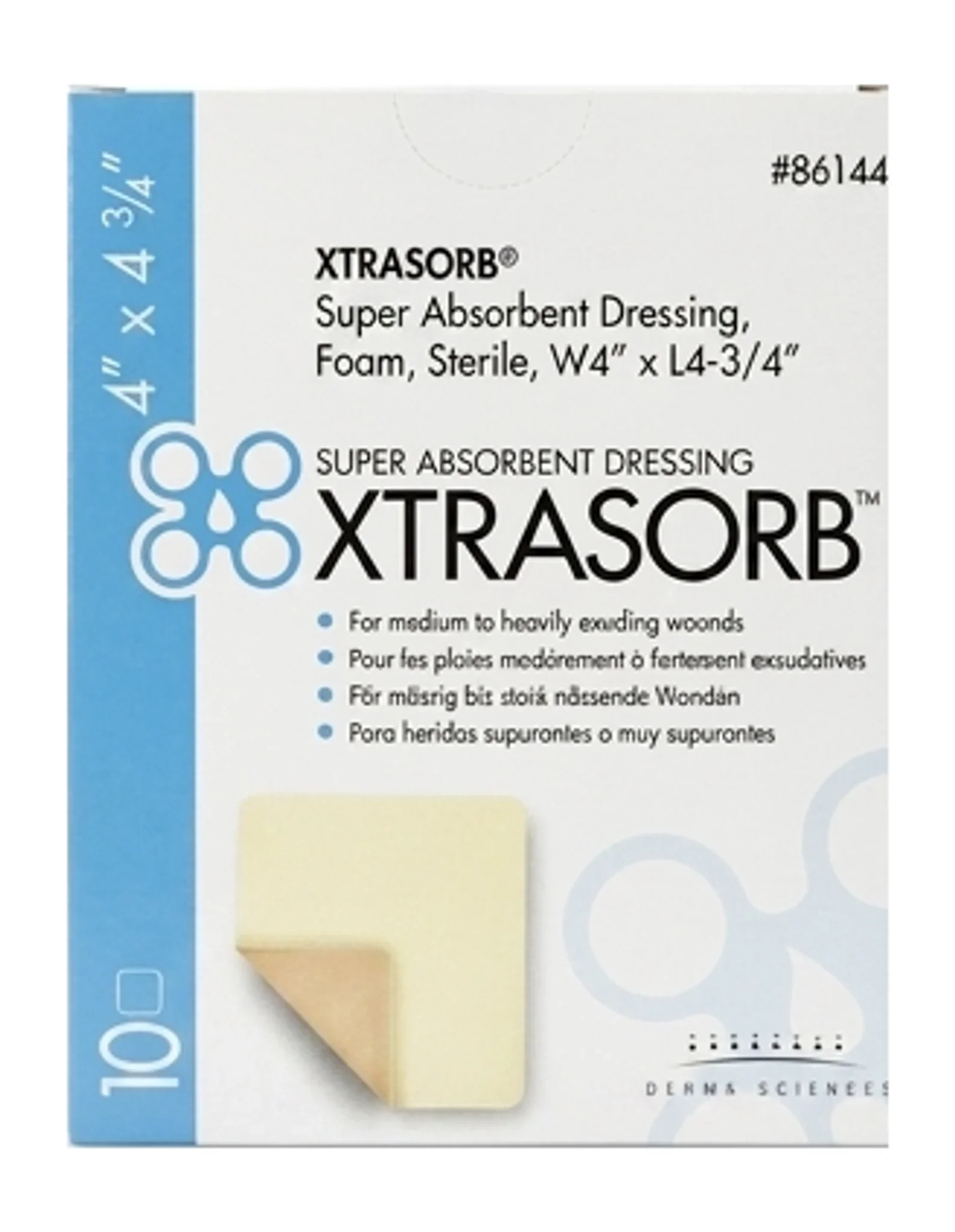XTRASORB® Super Absorbent Dressing, Foam, Sterile, W4" x L4-3/4"