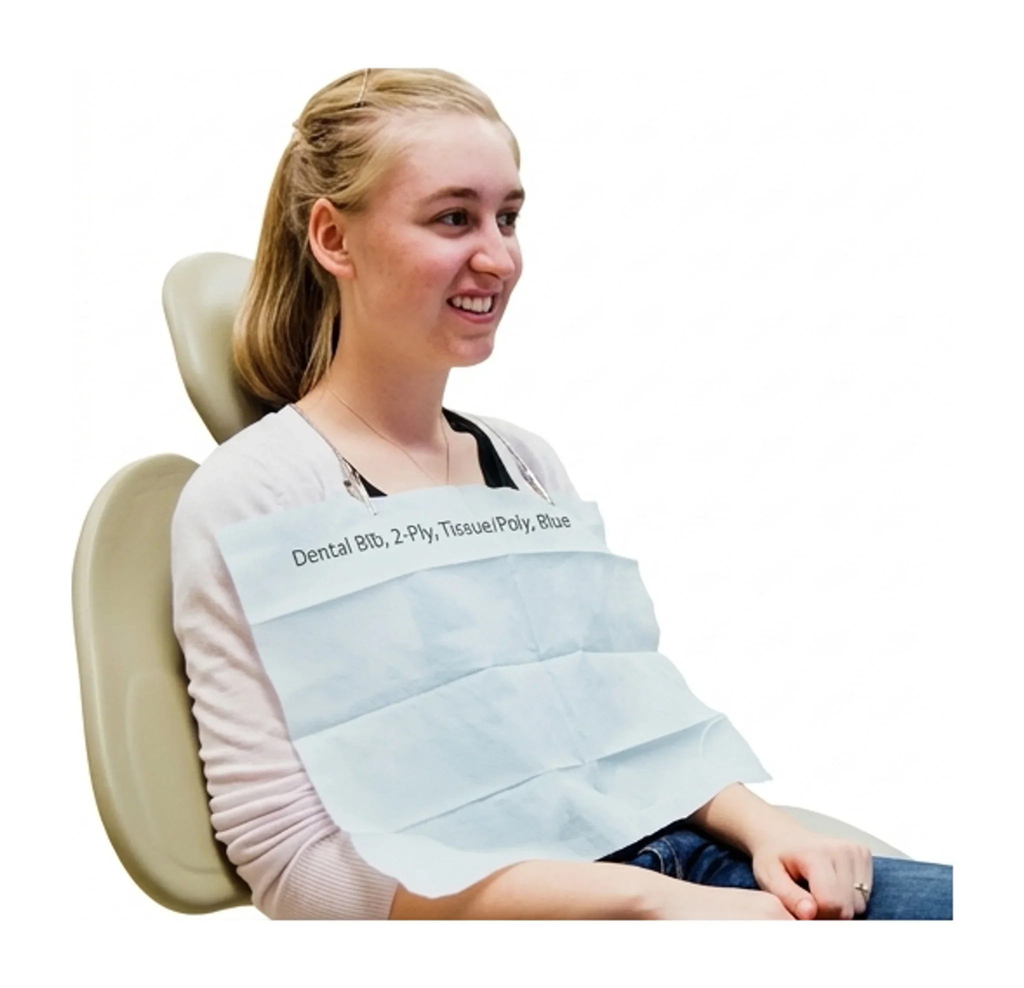 Dental Bib, 2-Ply, Tissue/Poly, Blue