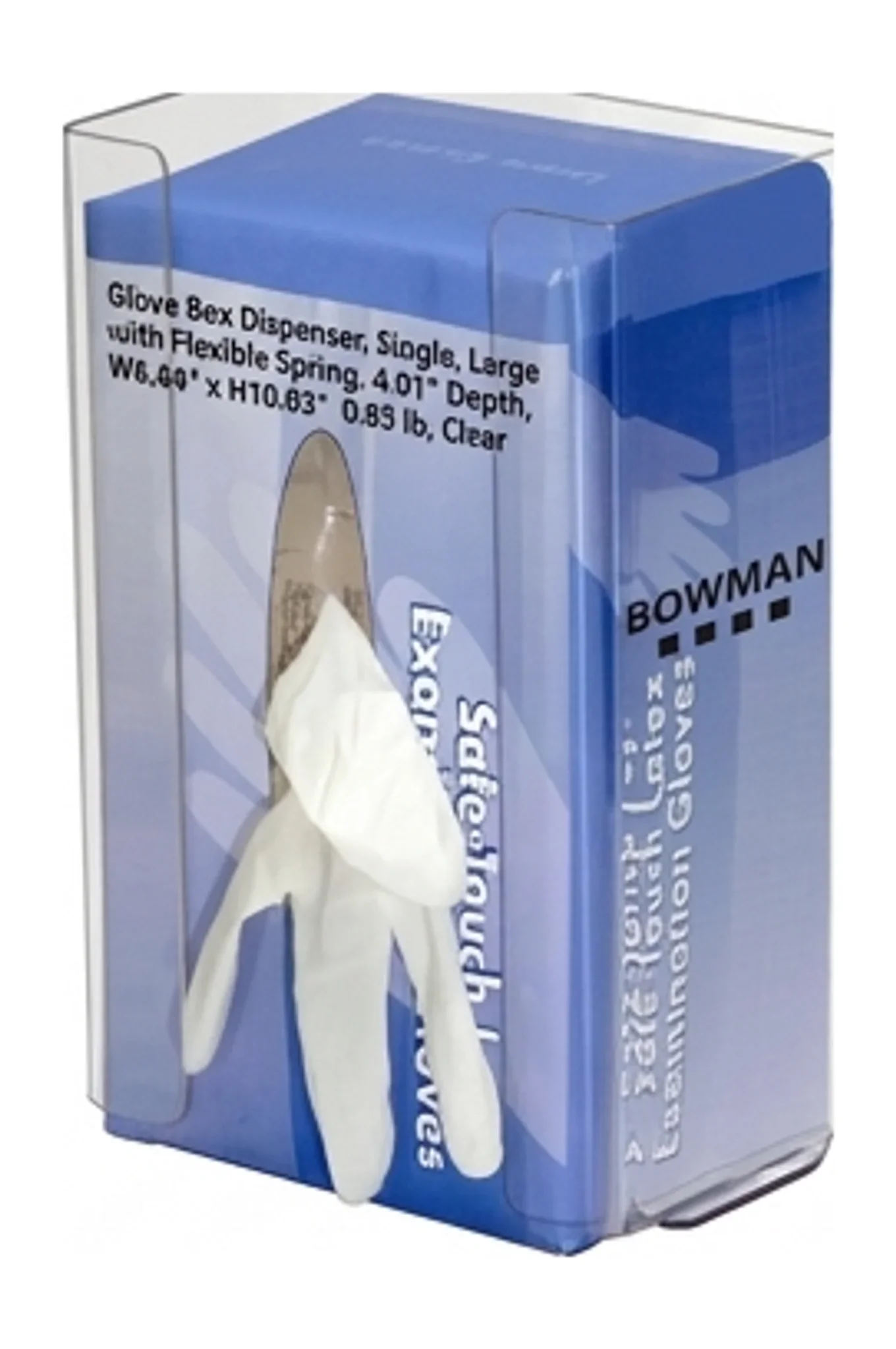 Glove Box Dispenser, Single, Large with Flexible Spring, 4.01" Depth, W6.64" x H10.03" 0.85 lb, Clear