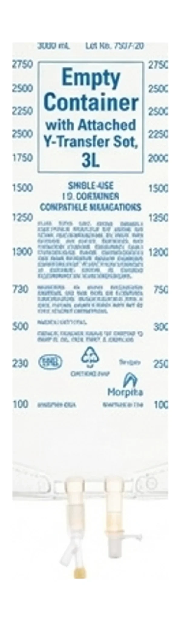 Empty Container with Attached Y-Transfer Set, 3L