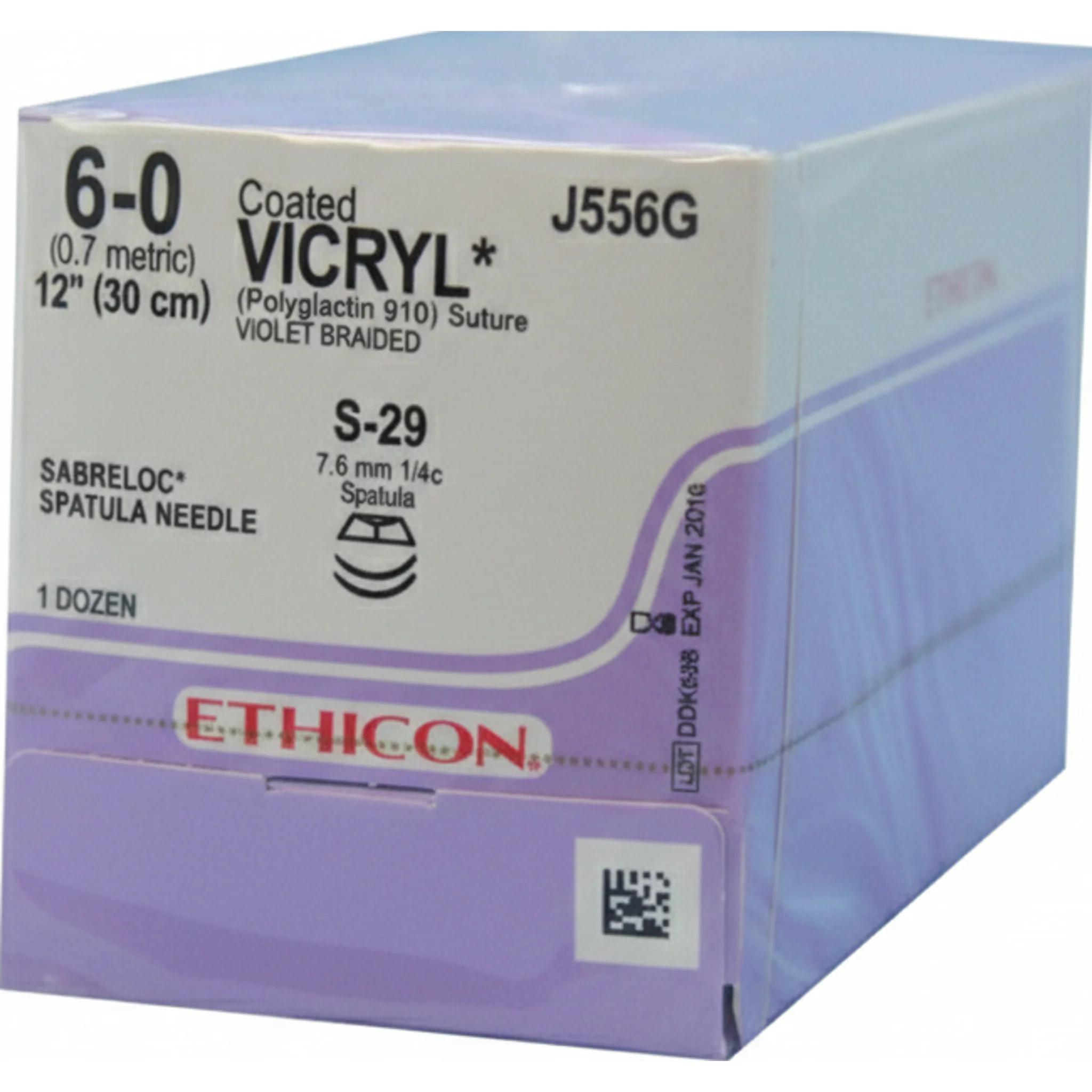 Absorbable Suture, Polyglactin 910 Coated Vicryl, Size 6-0, L12" S-29 Spatula Conventional Cutting Needle, Violet