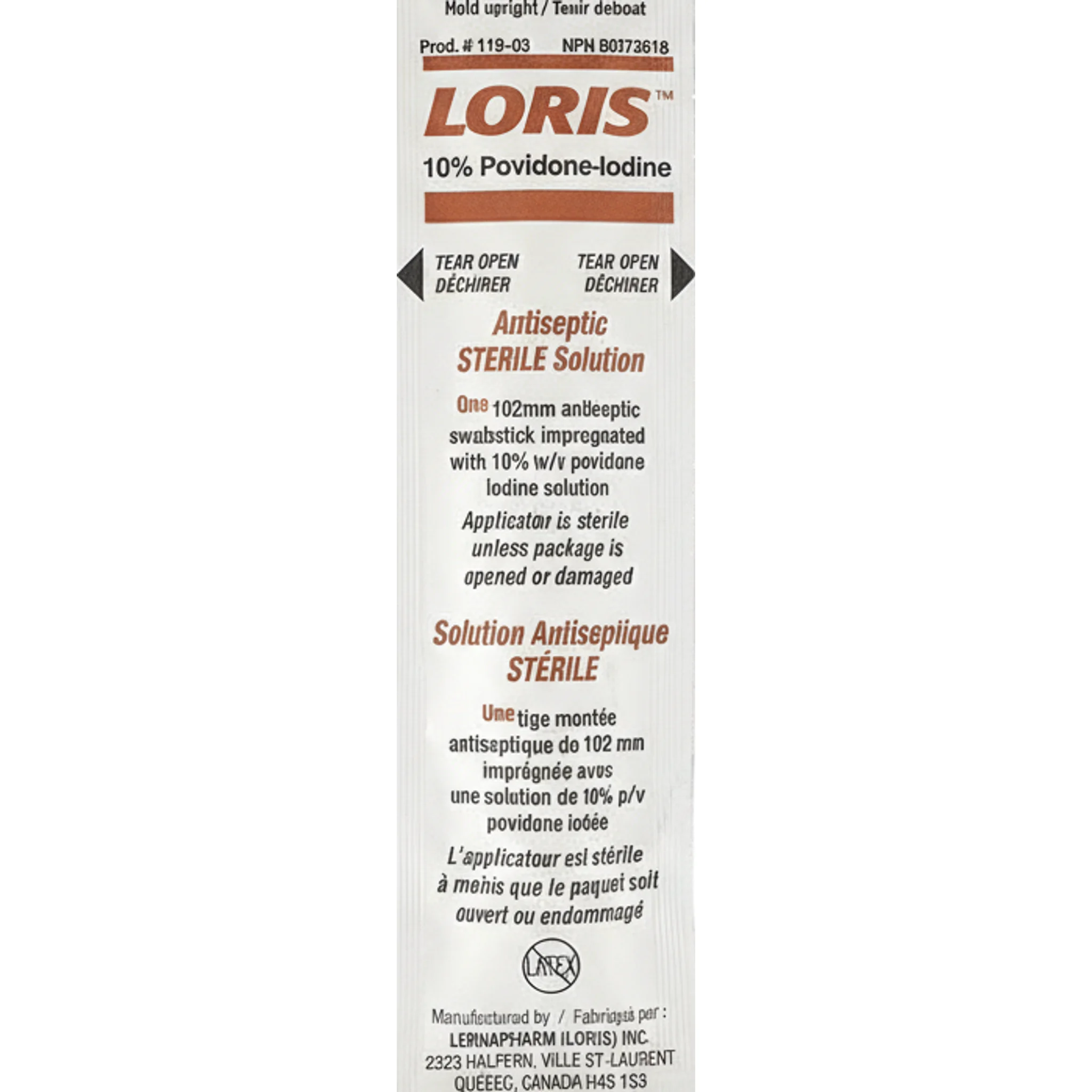 LORIS™ 10% PVP-I Antiseptic Sterile Solution - 1 Swabstick