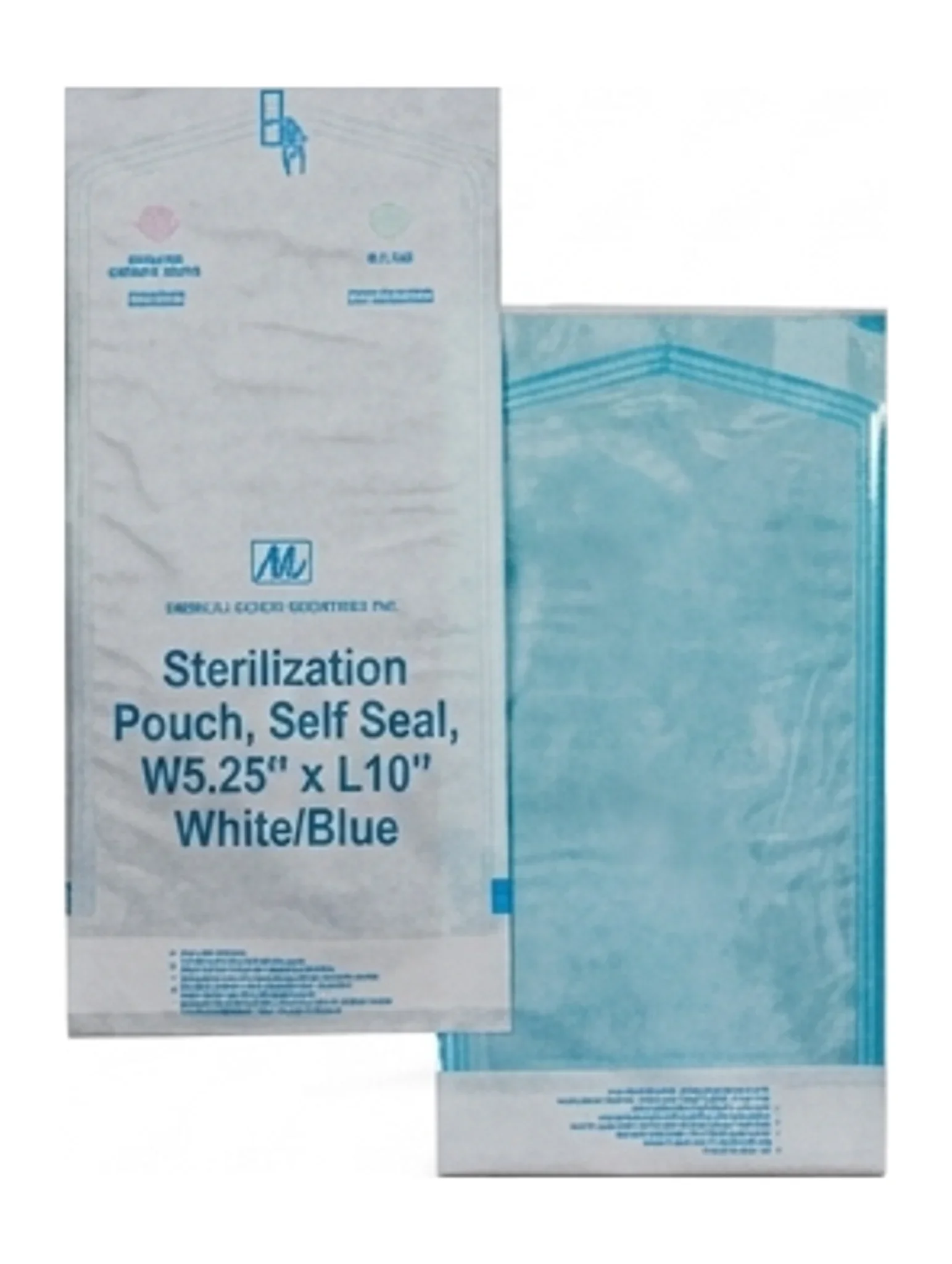 Sterilization Pouch, Self Seal, W5.25" x L10" White/Blue