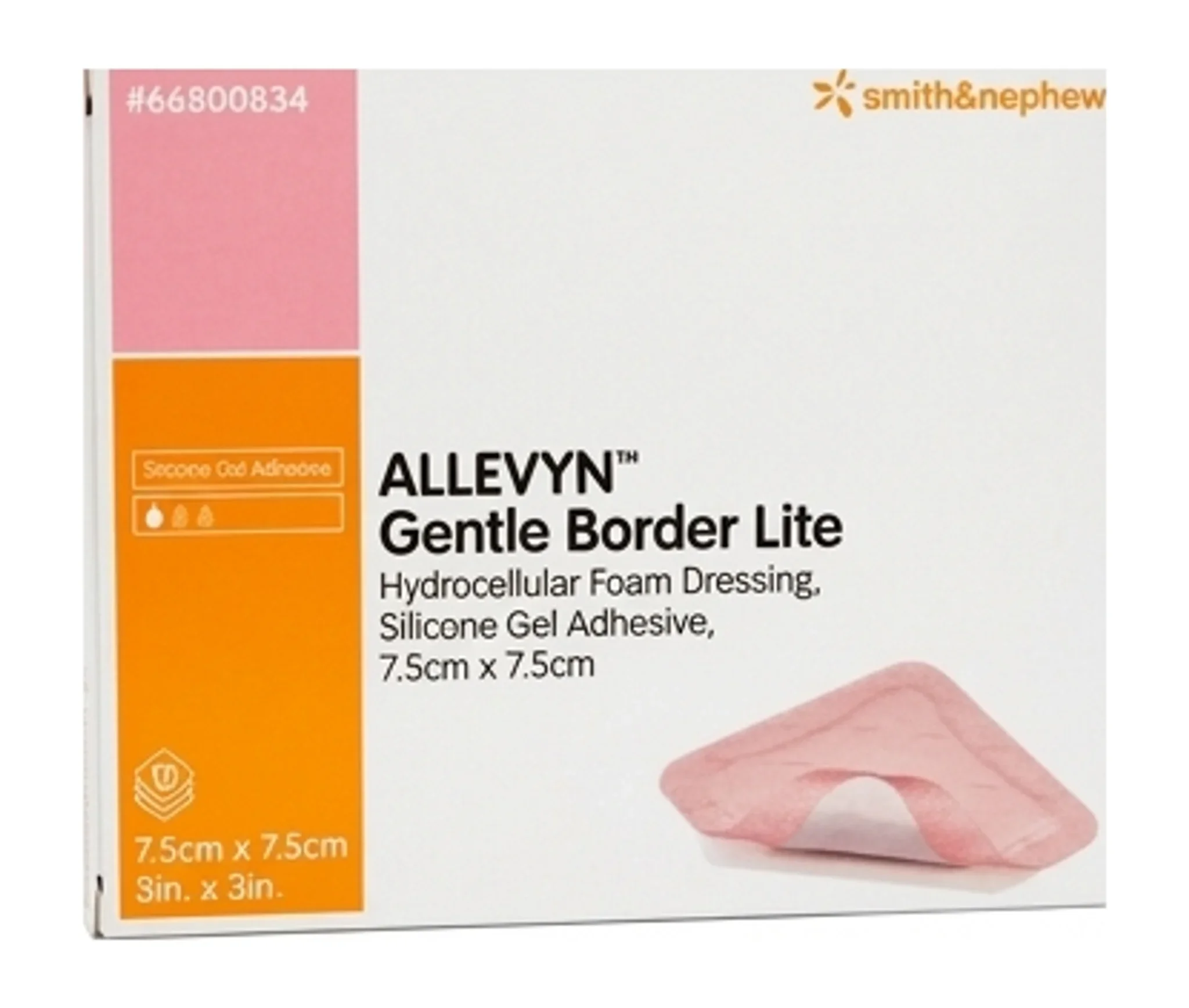 ALLEVYN™ Gentle Border Lite Hydrocellular Foam Dressing, Silicone Gel Adhesive, 7.5cm x 7.5cm