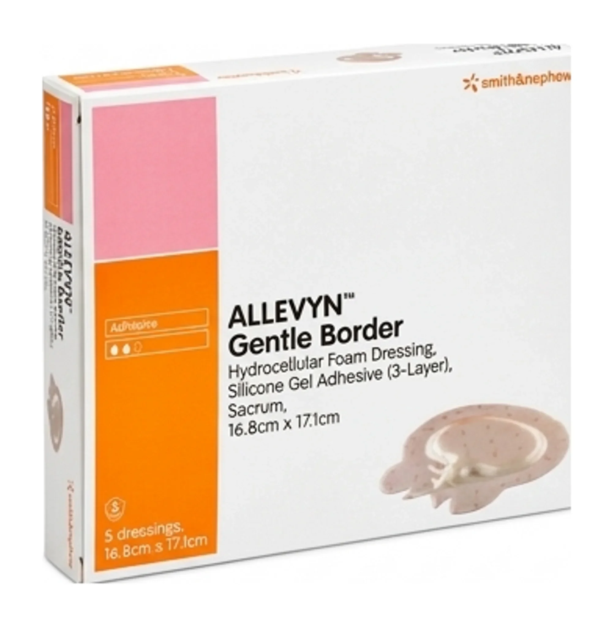 ALLEVYN™ Gentle Border Hydrocellular Foam Dressing, Silicone Gel Adhesive (3-Layer), Sacrum,16.8cmx17.1cm