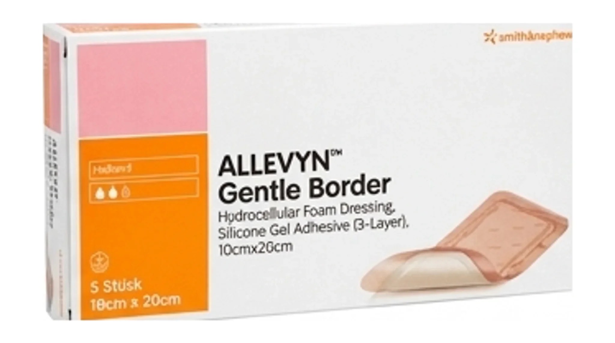 ALLEVYN™ Gentle Border Hydrocellular Foam Dressing, Silicone Gel Adhesive (3-Layer), 10cmx20cm