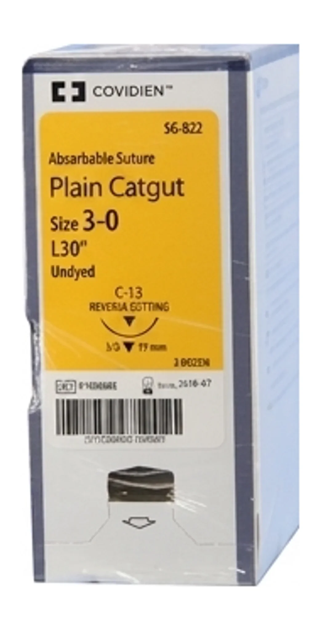 Absorbable Suture, Plain Catgut, Size 3-0, L30" C-13 Reverse Cutting Needle, Undyed