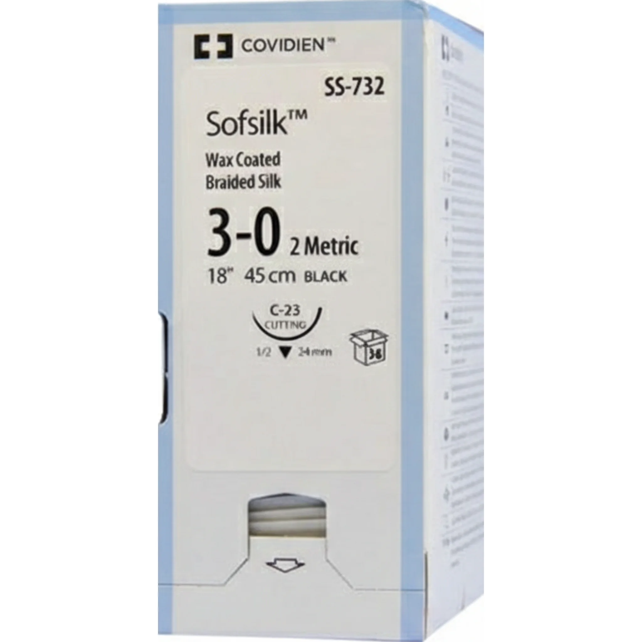 Non Absorbable Suture, Silk, Size 3-0, L18" C-23 Reverse Cutting Needle, Black