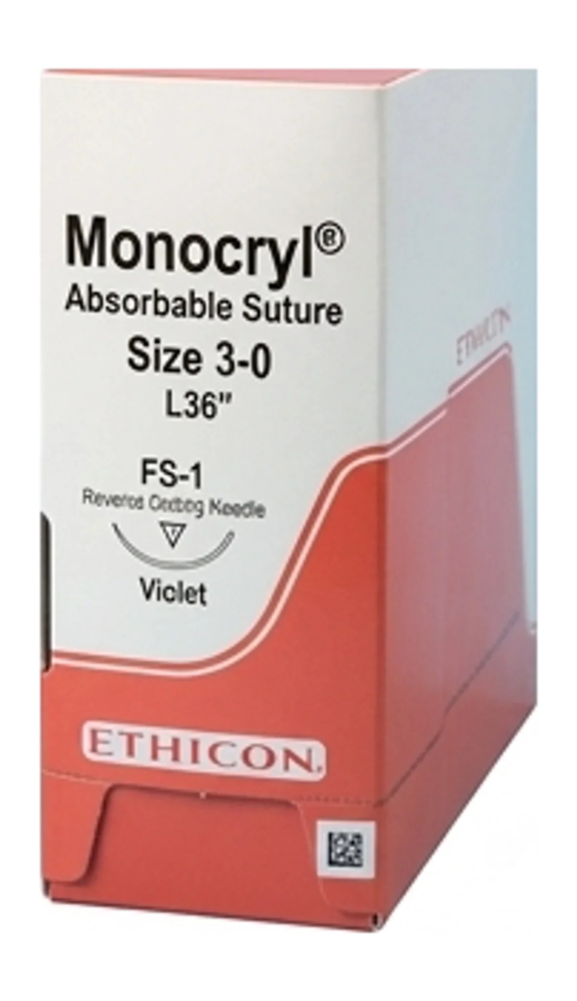 Monocryl® Absorbable Suture, Size 3-0, L36" FS-1 Reverse Cutting Needle, Violet
