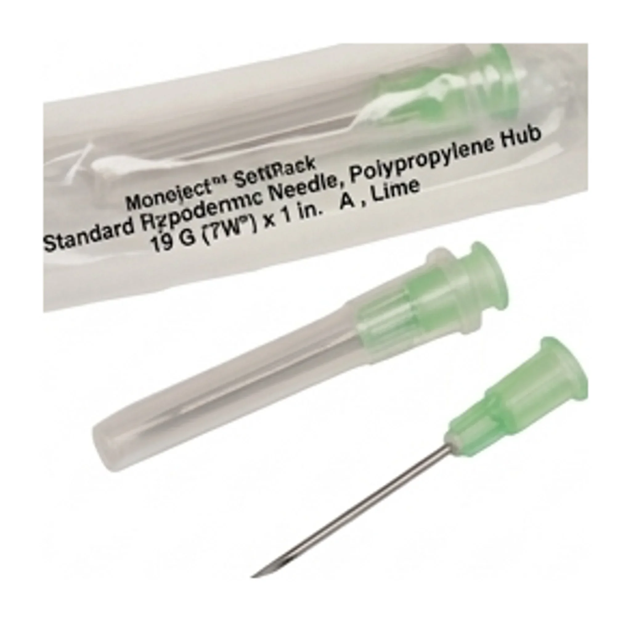 Monoject™ SoftPack Standard Hypodermic Needle, Polypropylene Hub 19 G (TW*) x 1 in. A , Lime