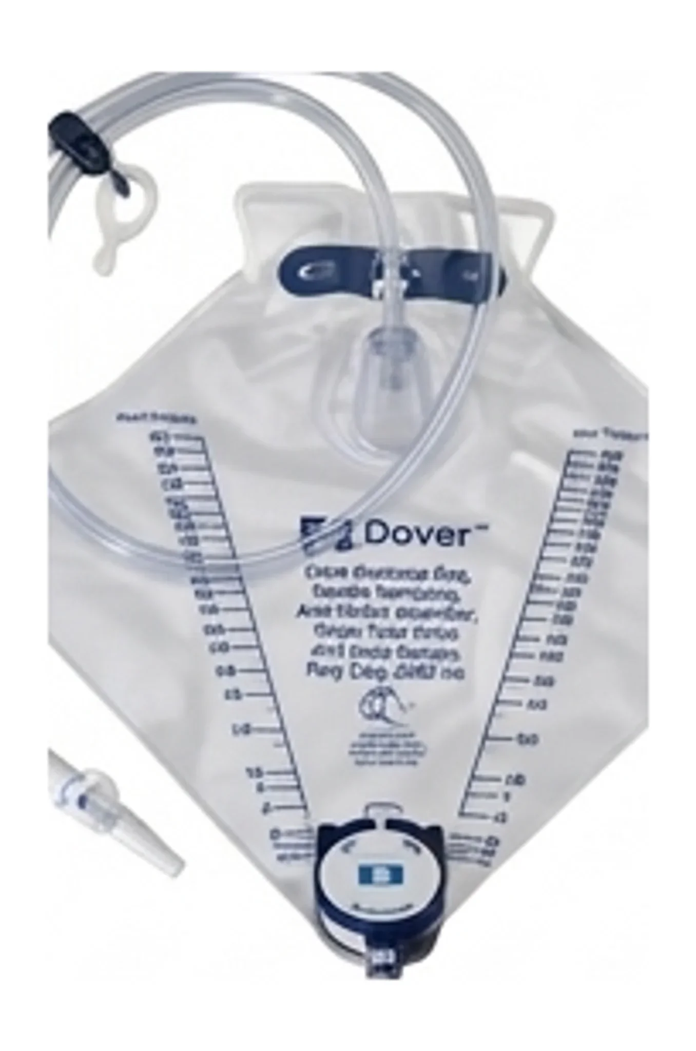 Dover™ Urine Drainage Bag, Needle Sampling, Anti-Reflux Chamber, Drain Tube Hook and Loop Hanger, Poly Bag, 2000 mL