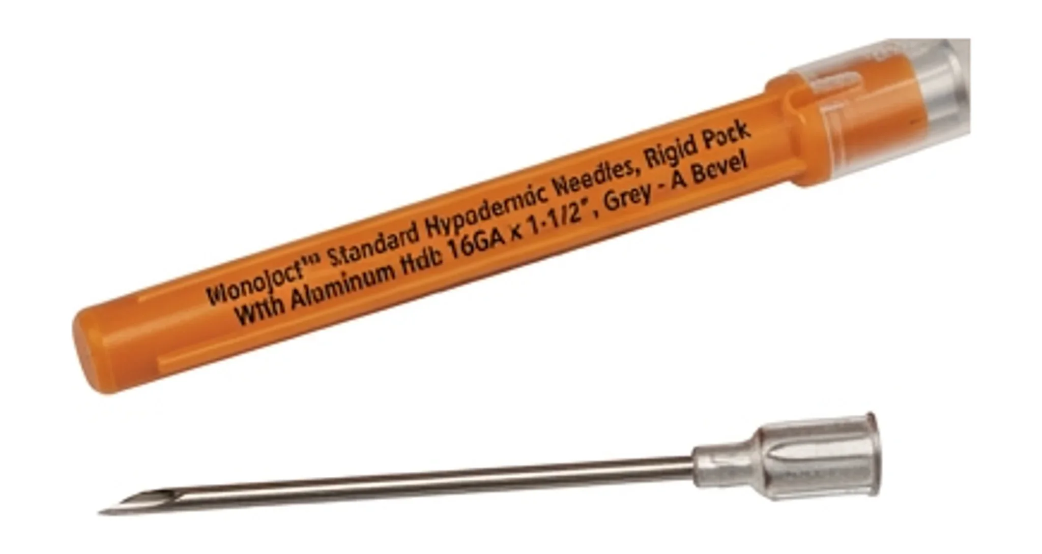 Monoject™ Standard Hypodermic Needles, Rigid Pack With Aluminum Hub 16GA x 1-1/2", Grey - A Bevel