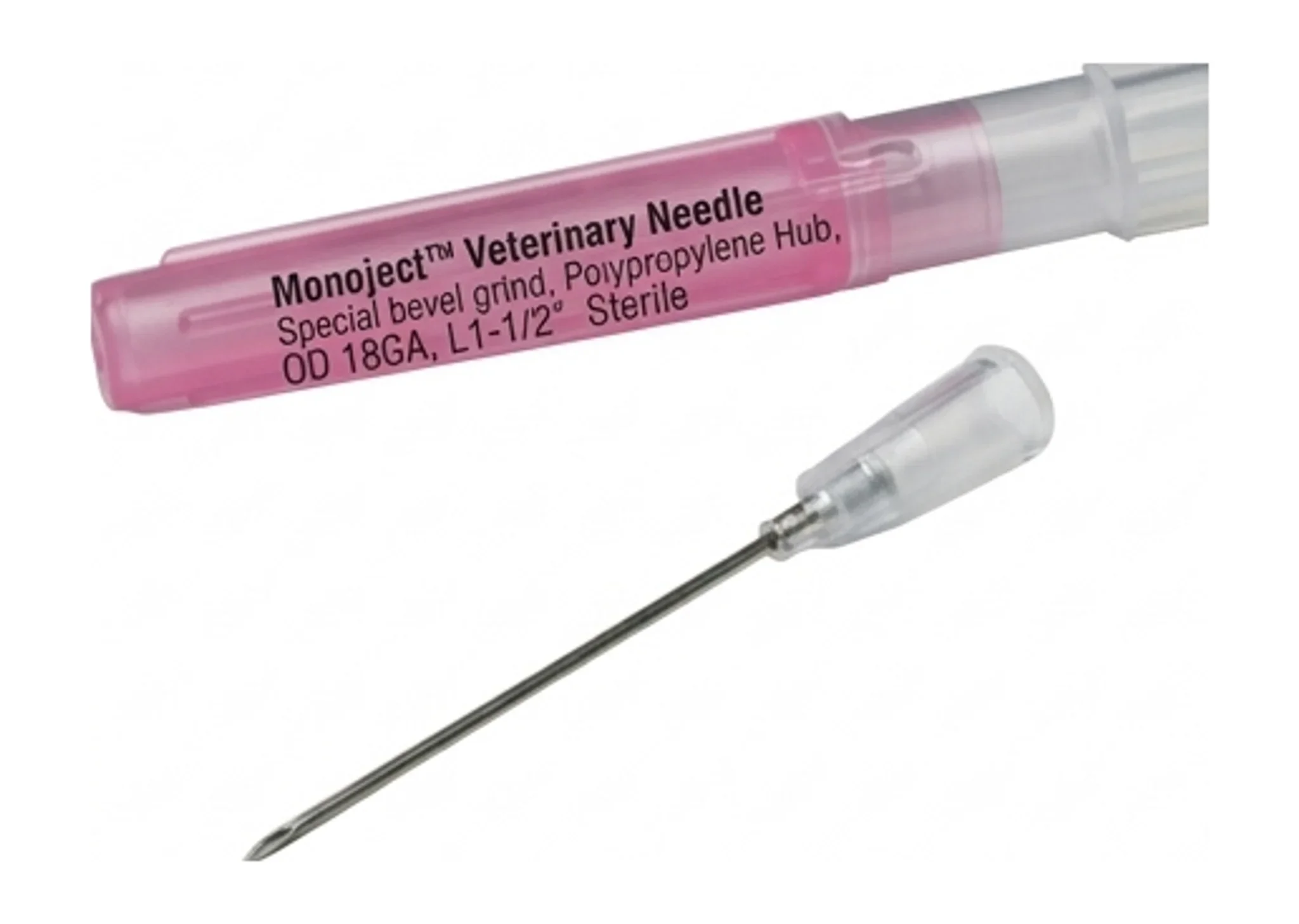 Monoject™ Veterinary Needle, Special bevel grind, Polypropylene Hub, OD 18GA, L1-1/2" Sterile
