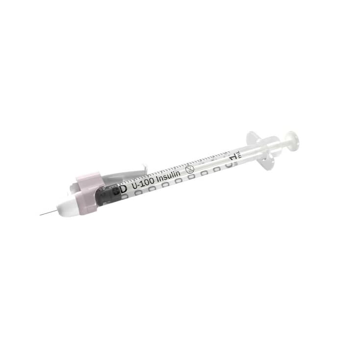 SafetyGlide™ Insulin Syringe with Permanently Attached Needle, 1mL, 29GA OD, 1/2"