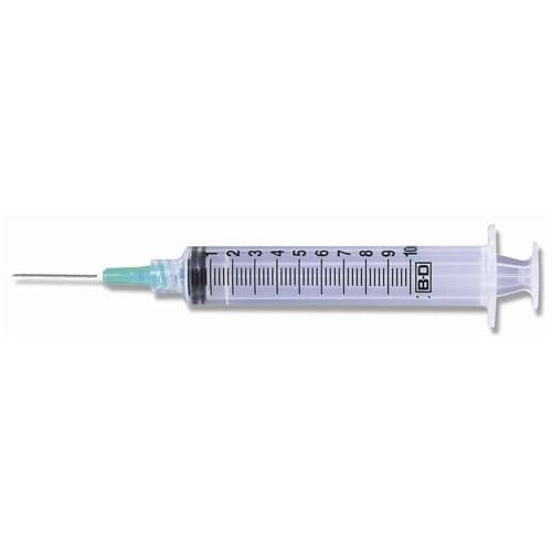 BD Luer-Lok™ Syringe with attached needle, 10mL, 21GA OD, 1"