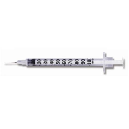U-100 Insulin Syringe, with Micro-Fine™ Intravenous Needle, 1mL, 28GA OD, 1/2"