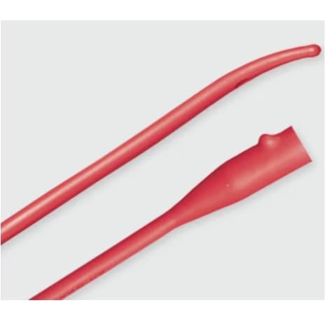 Red Rubber Intermittent Catheters, Unisex, 12FR, Coudé Tip