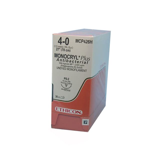 Monocryl® Plus Absorbable Suture, Size 4-0, L27" PS-2 Prime Reverse Cutting Needle