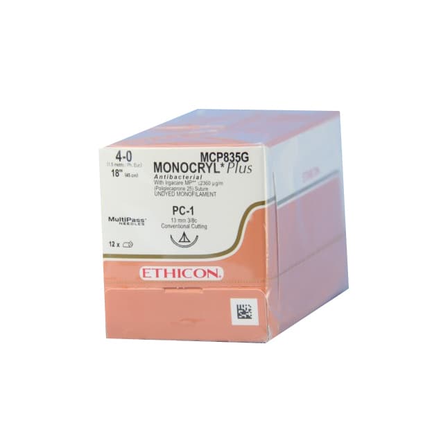 Monocryl® Plus Absorbable Suture, Size 4-0, L18" PC-1 Prime Conventional Cutting Needle