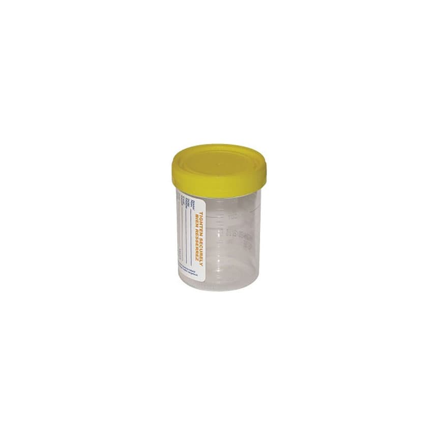 Leakbuster™ Specimen Container, Yellow O-Ring Cap, 120mL, Non-Tabbed Label