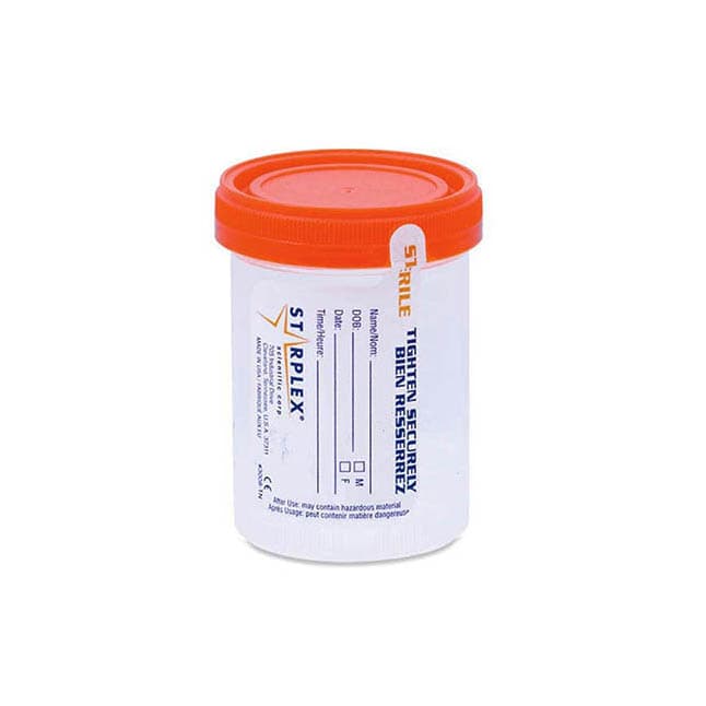 Leakbuster™ Specimen Container, Sterile, Orange Cap, 90mL, with Tamper Tab Label