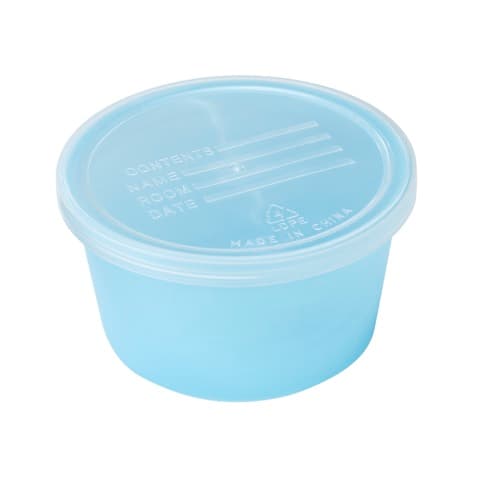 Blue Denture Cup with Hinged Lid