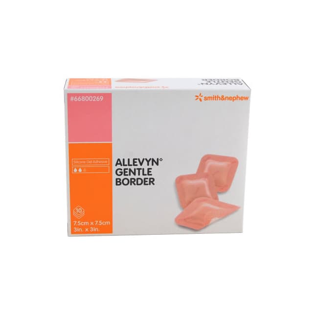ALLEVYN™ Gentle Border Hydrocellular Foam Dressing, Silicone Gel Adhesive (3-Layer), 7.5cm x 7.5cm