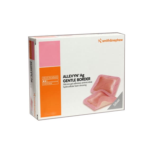 ALLEVYN™ Ag Gentle Border Wound Dressing, Silicone Gel, Adhesive, Silver, 7.5cmxL7.5cm