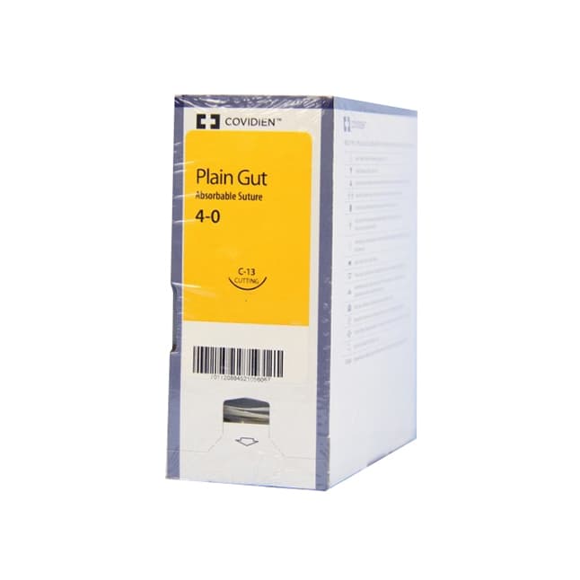 Absorbable Suture, Plain Catgut, Size 4-0, L18" C-13 Reverse Cutting Needle, Undyed