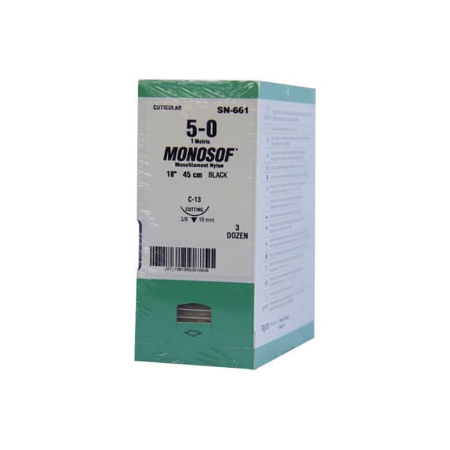 Monosof™ Dermalon™ Non Absorbable Suture, Nylon, Size 5-0, L18" C-13 Reverse Cutting Needle, Black