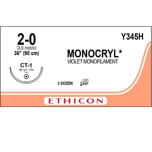 MONOCRYL® Absorbable Suture, Poliglecaprone 25, Violet Monofiliment, 1X36" CT-1